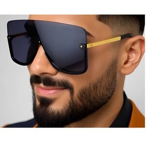 Large Shield Sunglasses Flat Top One Piece Lens UV400 Protection Men Sunny Beach